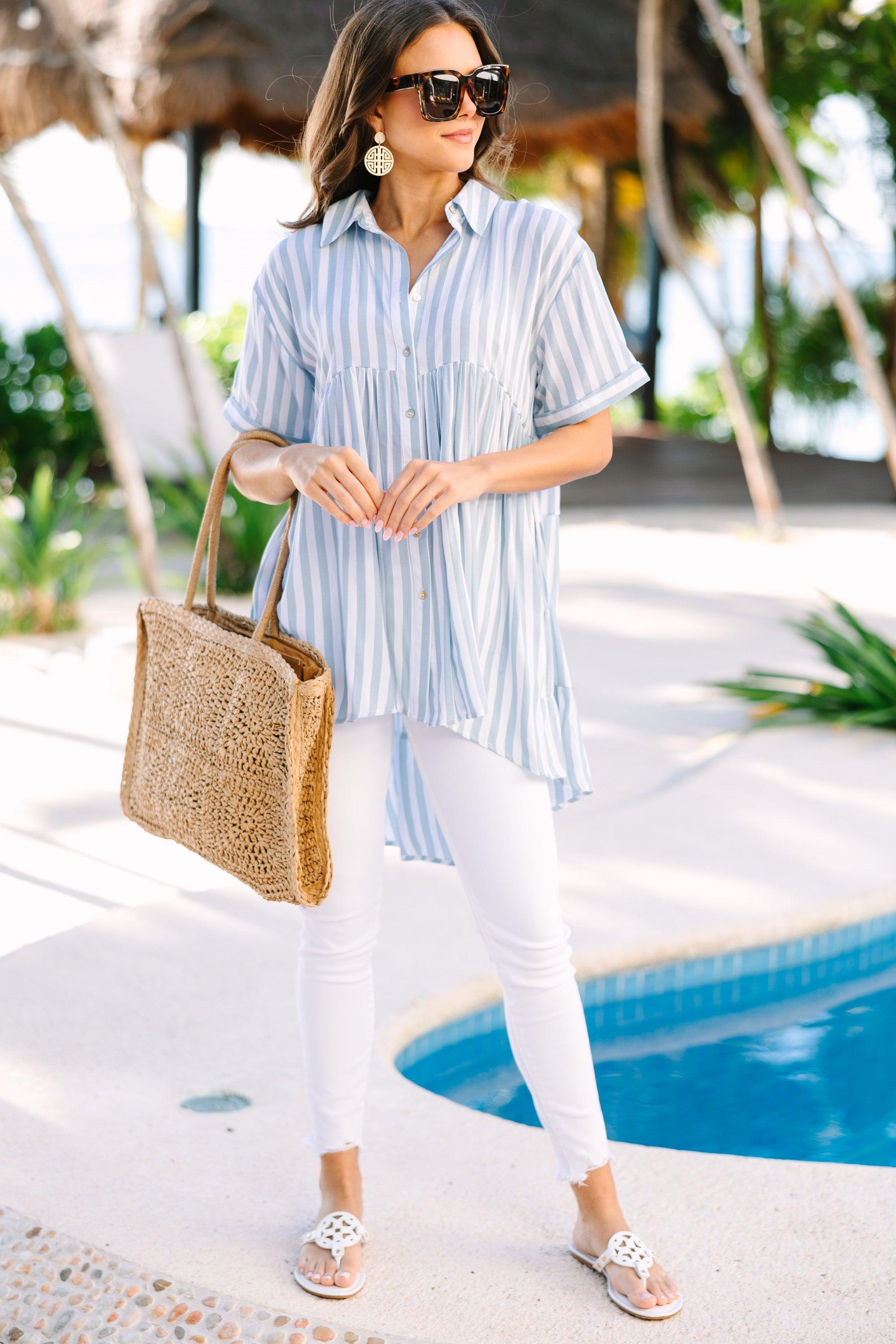 Can't Leave You Behind Blue Striped Tunic Female Product Image