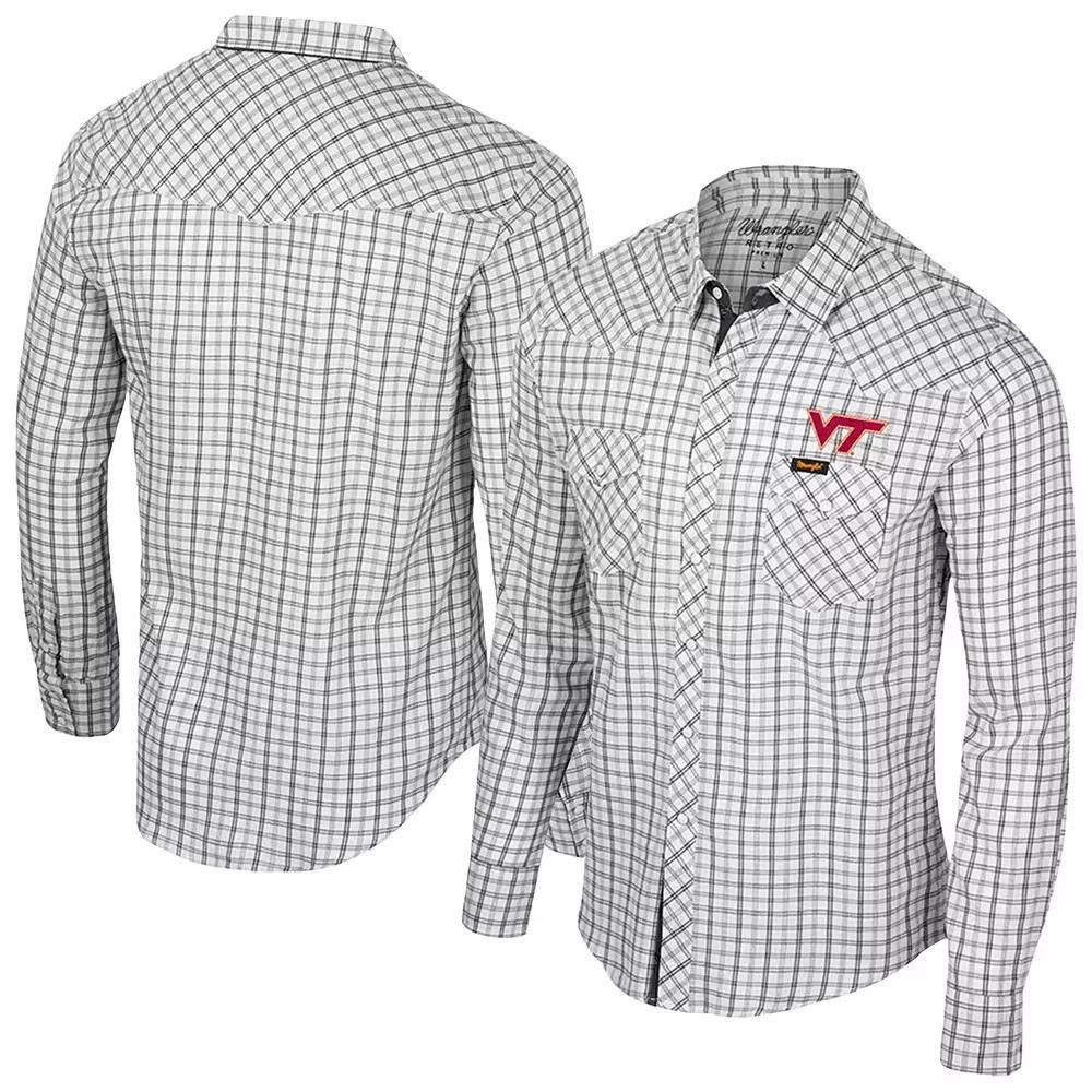 Men's Colosseum x Wrangler White Virginia Tech Hokies Plaid Window Pane Long Sleeve Full-Snap Shirt, Size: XXL Product Image