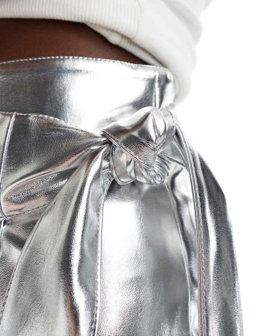 Never Fully Dressed Jaspre leather look mini skirt in silver Product Image