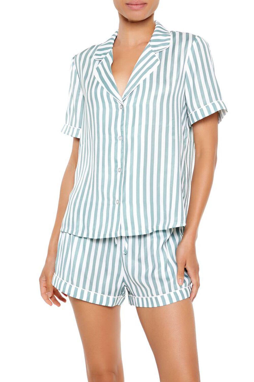 Striped Shirt & Shorts Pajama Set | Forever 21 Product Image