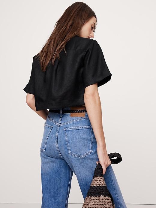 Oversized Linen Cropped Resort Shirt Product Image