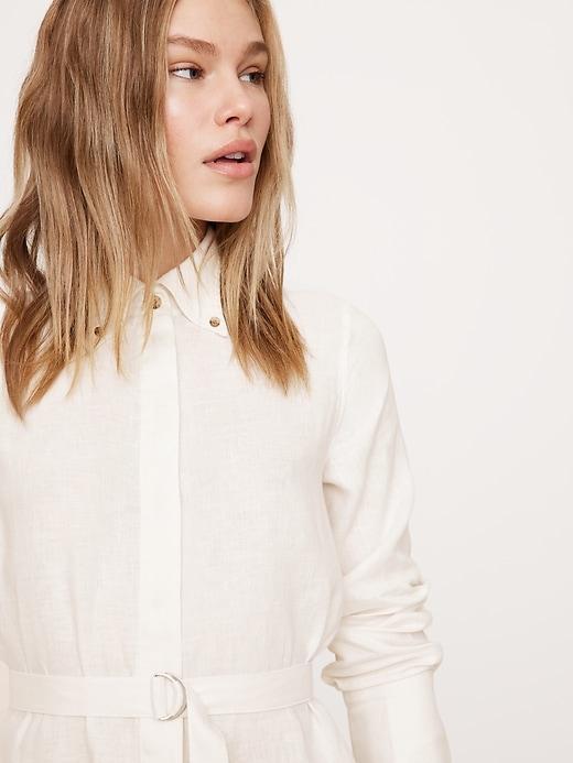 Linen Belted Tunic Shirt Product Image