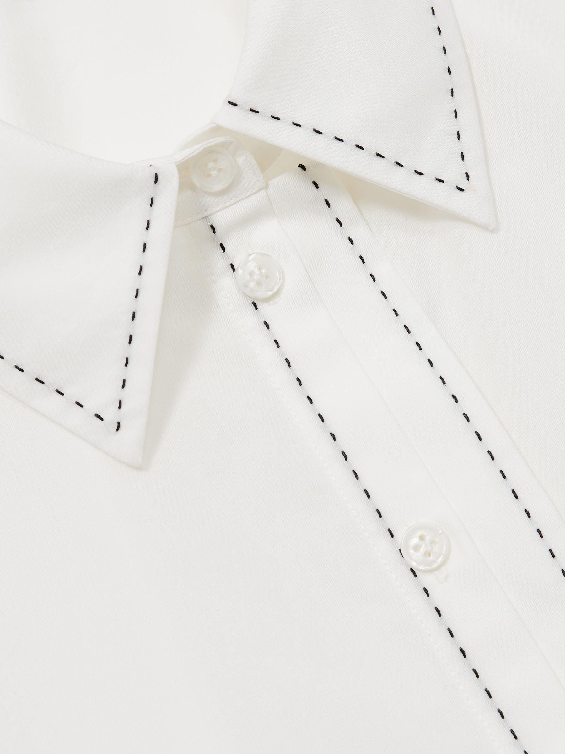 Cotton Topstitched Button-Through Shirt in White Product Image