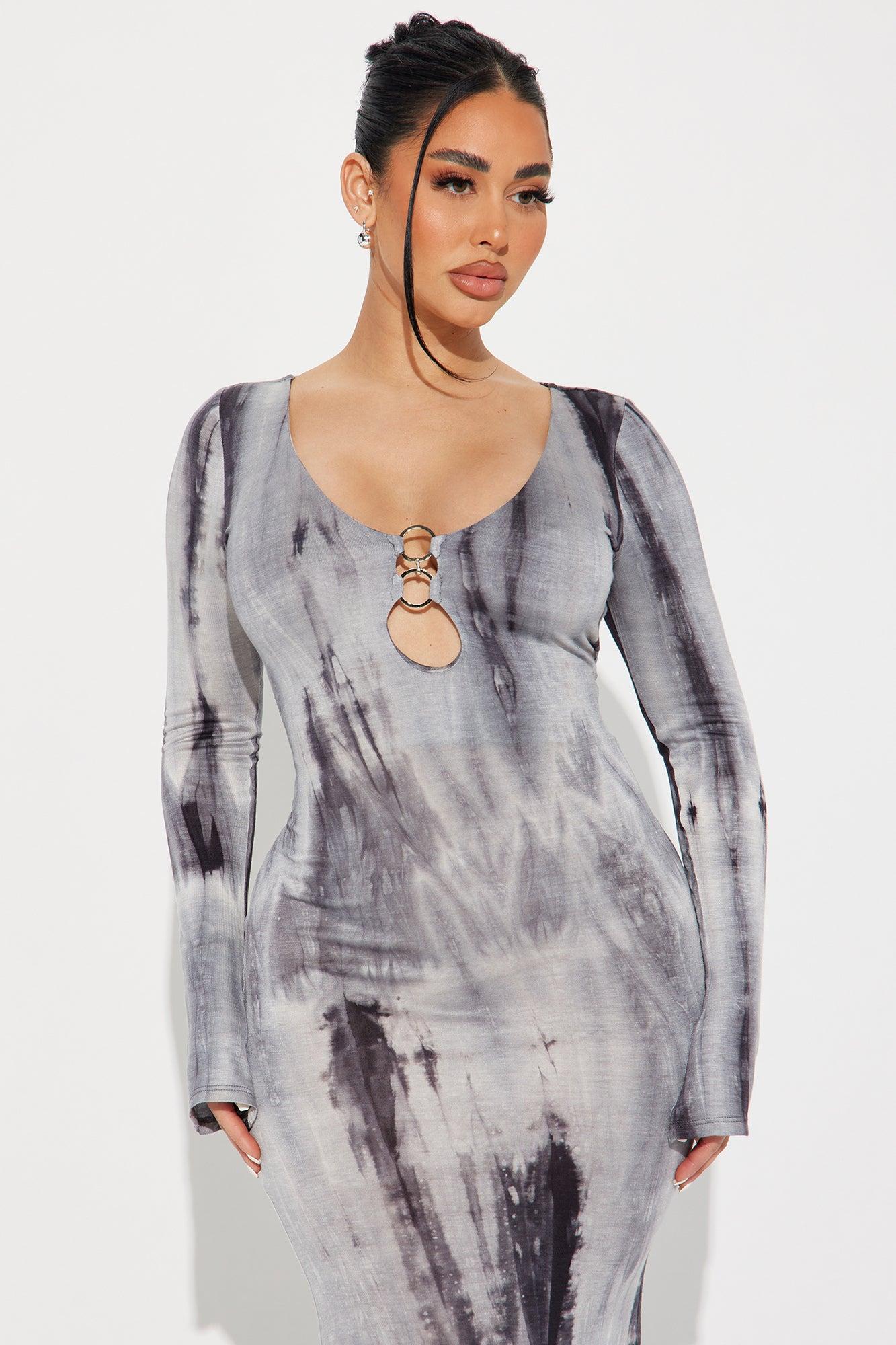 Tying Me Down Maxi Dress - Grey/combo Product Image