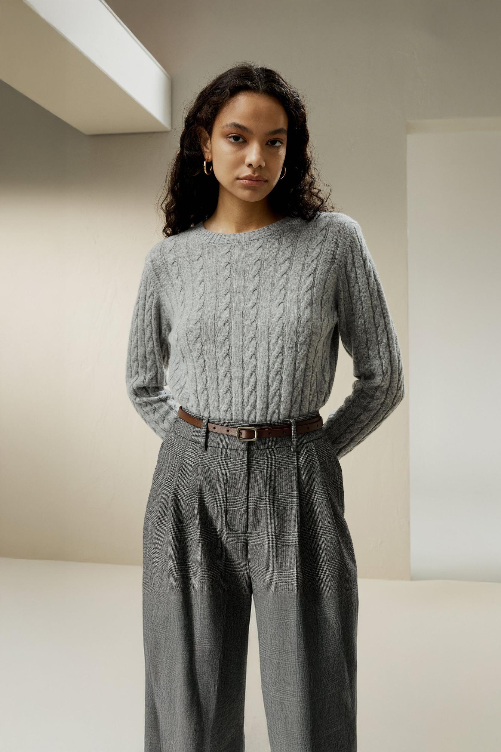 LILYSILK Woolen Pullover - for Women - Camel Cashmere-Wool Blend - Comfortable Ribbed Edges Sweater L Product Image