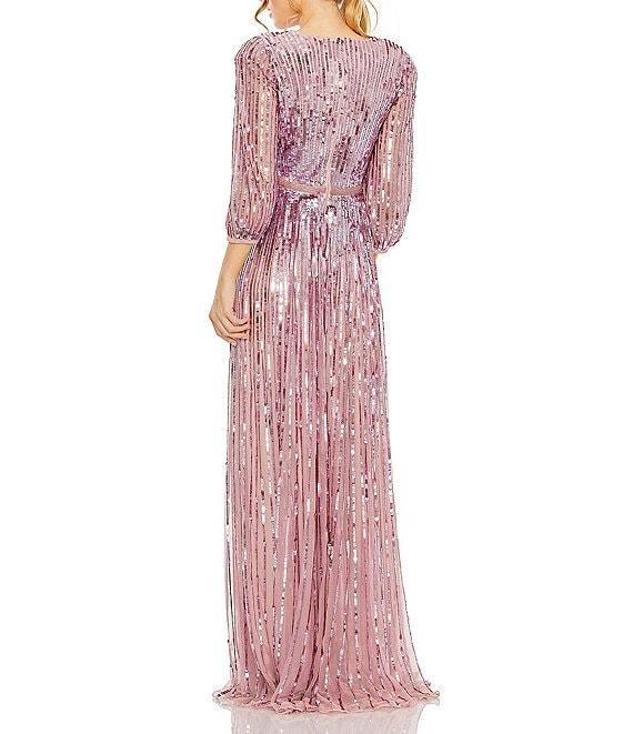 Mac Duggal Sequin Surplice V-Neck 3/4 Sleeve Embellished A-Line Gown Product Image