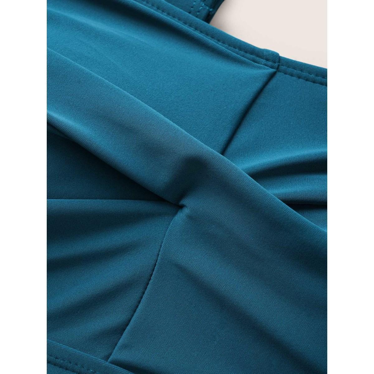 Plus Size Plain Ruched Crossover Drawstring One Piece Swimsuit Women's Swimwear Cyan Beach Twist Curve Bathing Suits High stretch One Pieces BloomChic 10/M Product Image