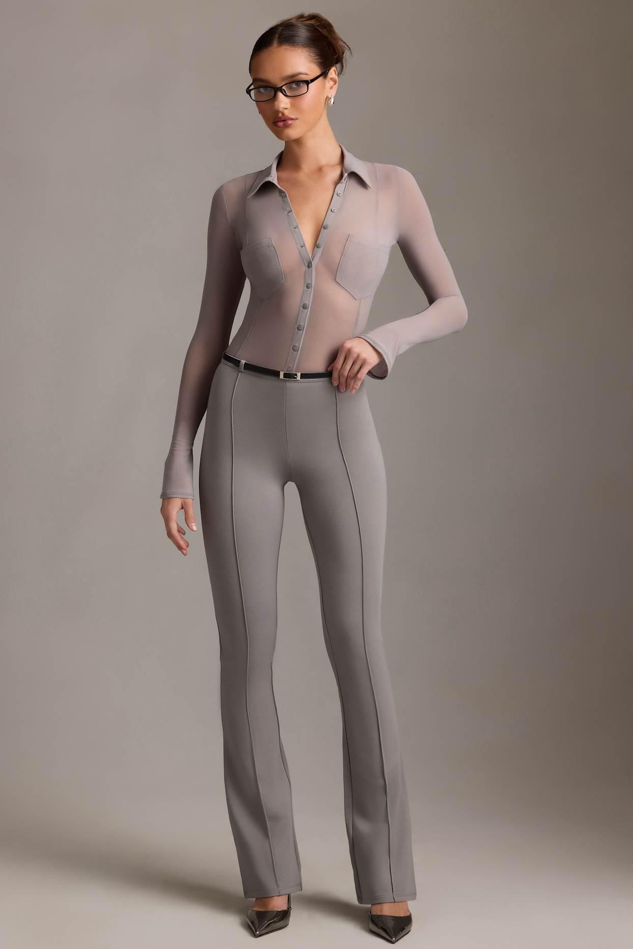 Low-Rise Flared Trousers in Grey Product Image