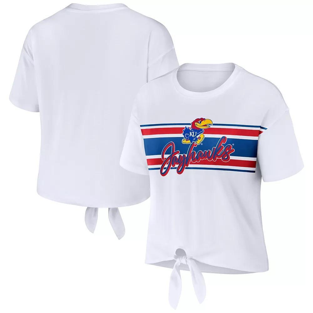 Women's WEAR by Erin Andrews White Florida Gators Striped Front Knot Cropped T-Shirt,  Product Image