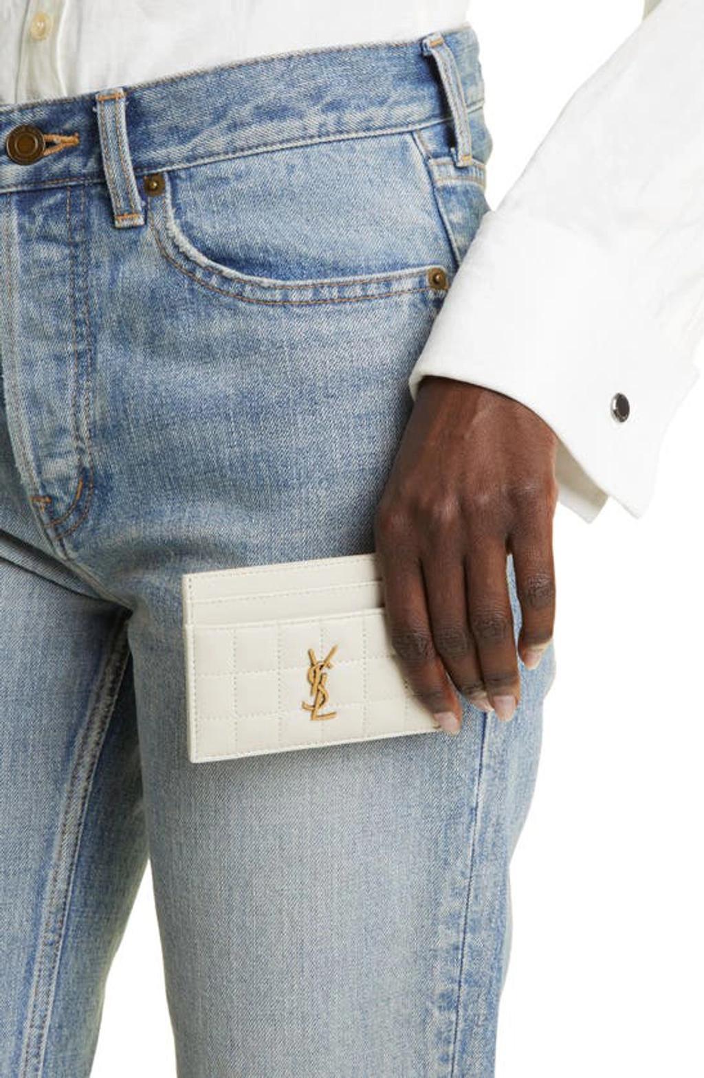 SAINT LAURENT Matelassé Leather Card Case In Blanc Vintage Product Image