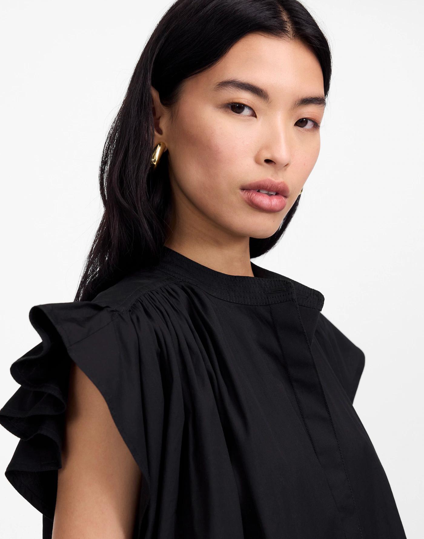 Flutter Sleeve Button-Front Mini Dress in Poplin Product Image