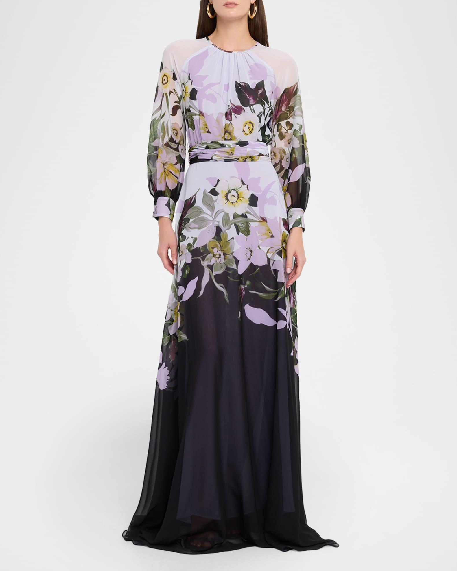 Floral-Print Chiffon Gown Product Image