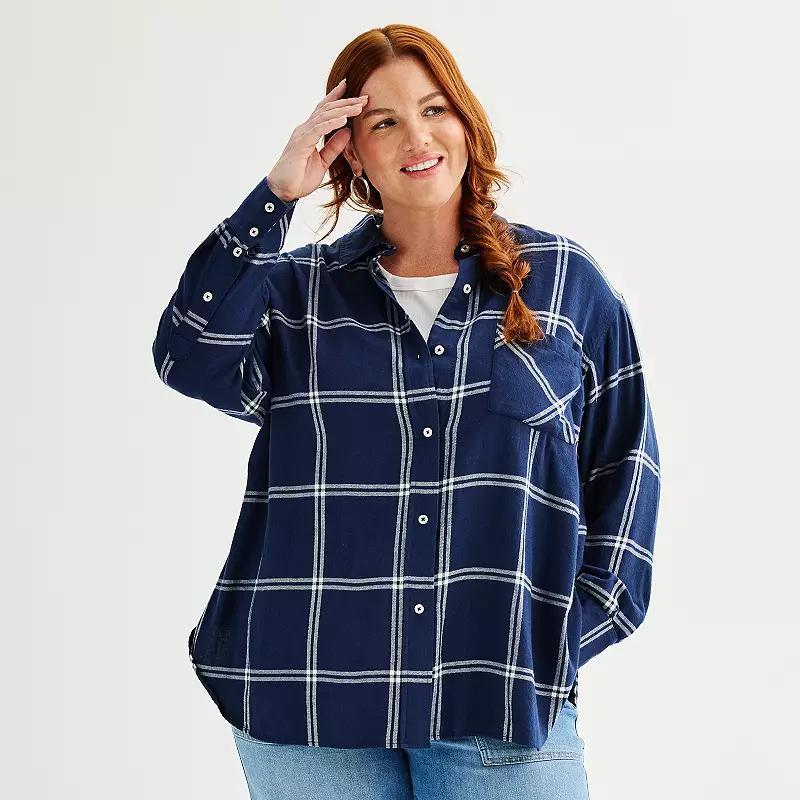 Plus Size Sonoma Goods For Life Oversized Boyfriend Flannel Shirt, Womens Product Image