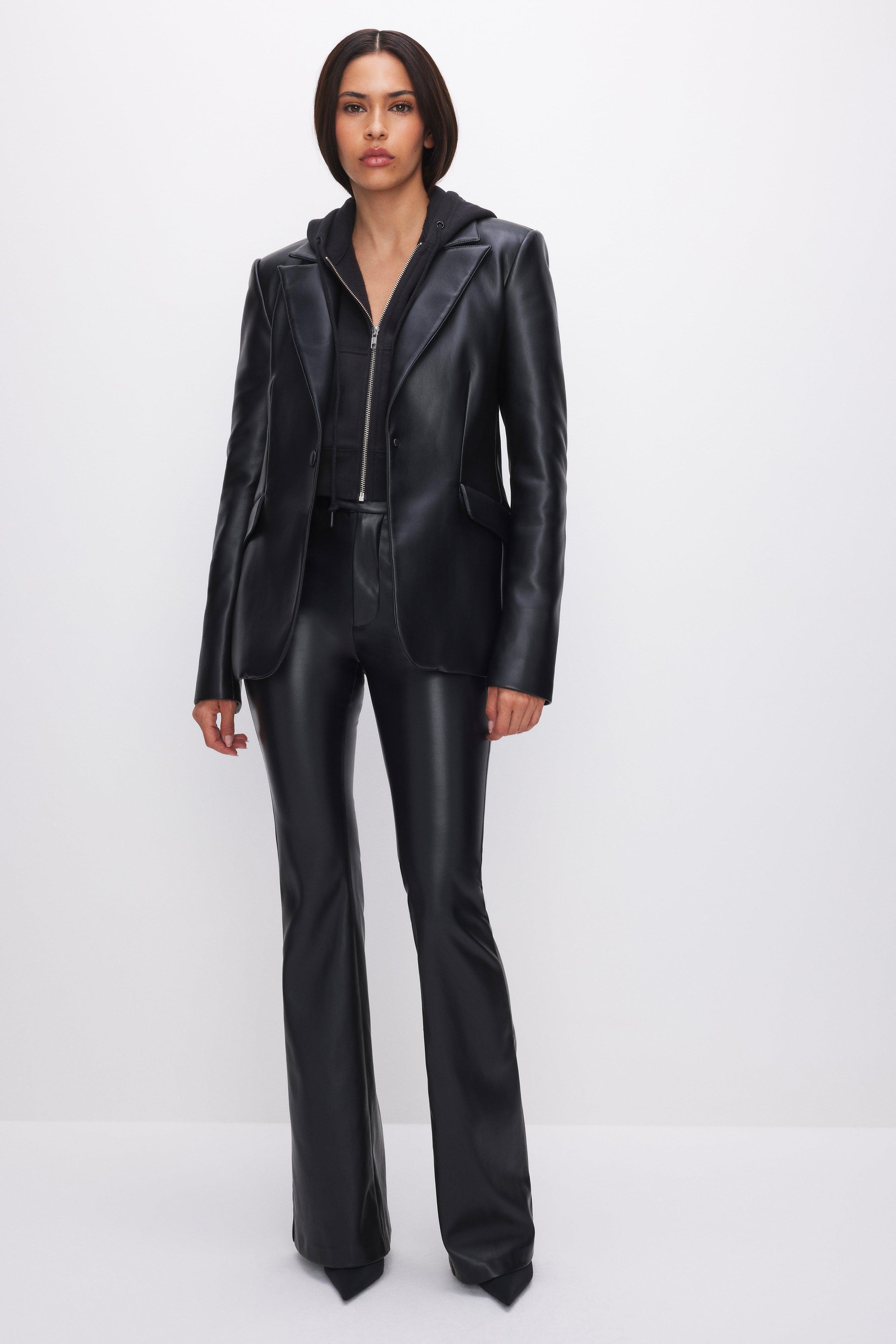 FAUX LEATHER SCULPTED BLAZER | BLACK001 Product Image