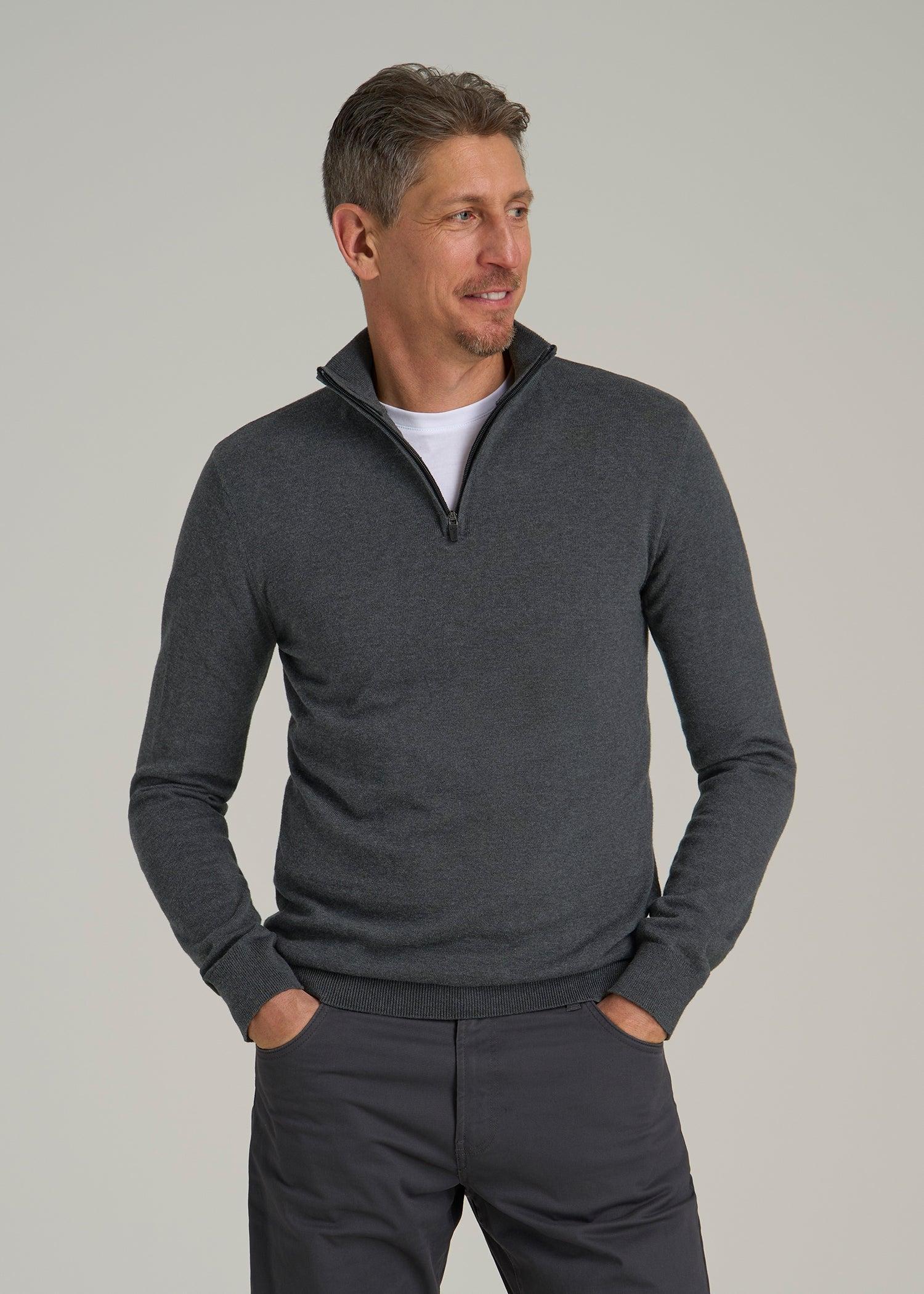 Everyday Quarter-Zip Sweater for Tall Men in Charcoal Mix Male Product Image