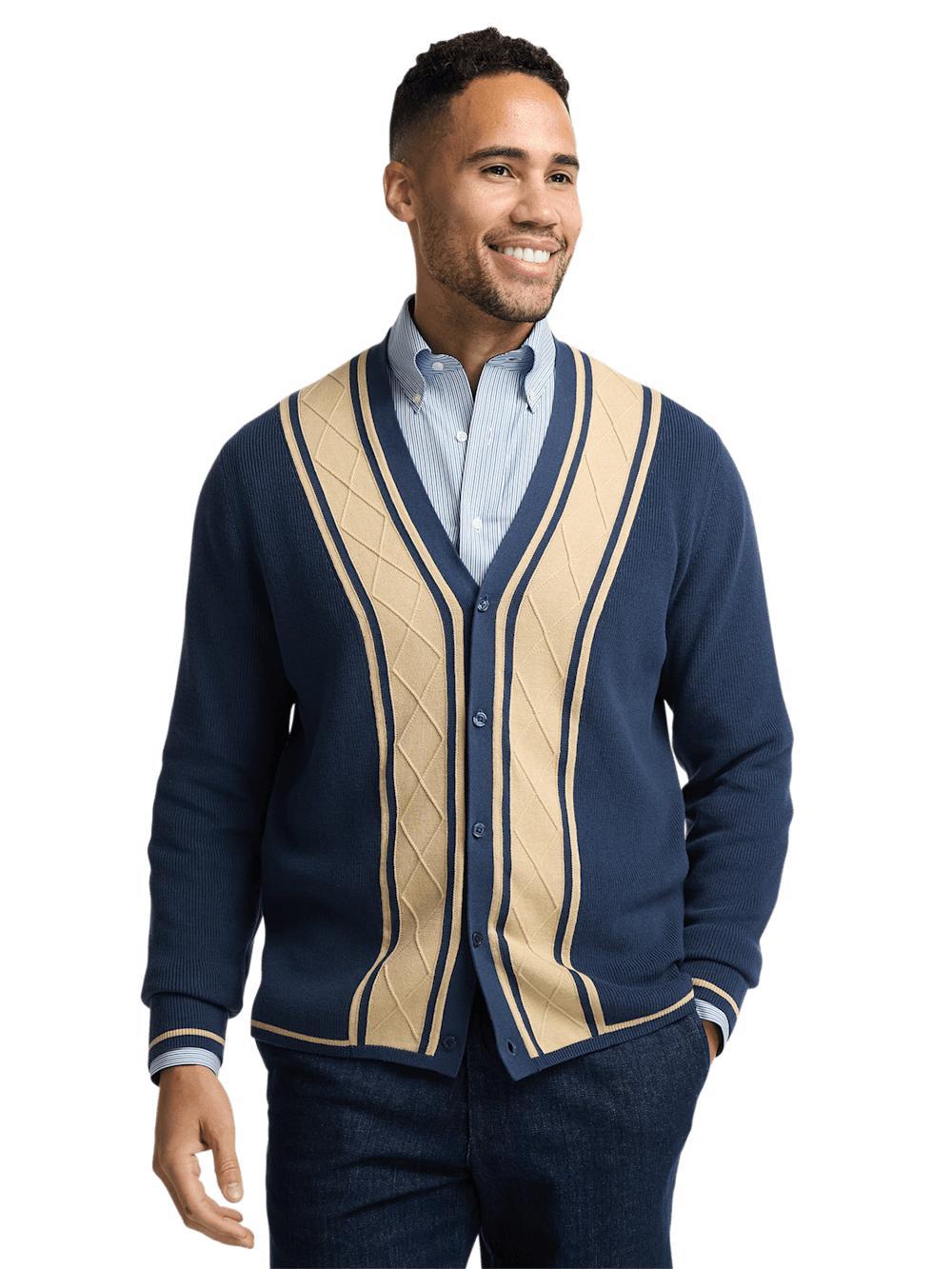 Cotton Button Front Cardigan Sweater - Navy Product Image