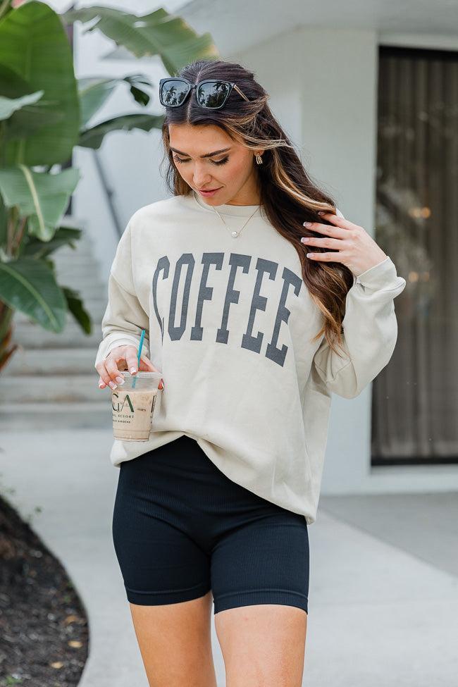 Coffee Block Light Tan Oversized Graphic Sweatshirt FINAL SALE Product Image