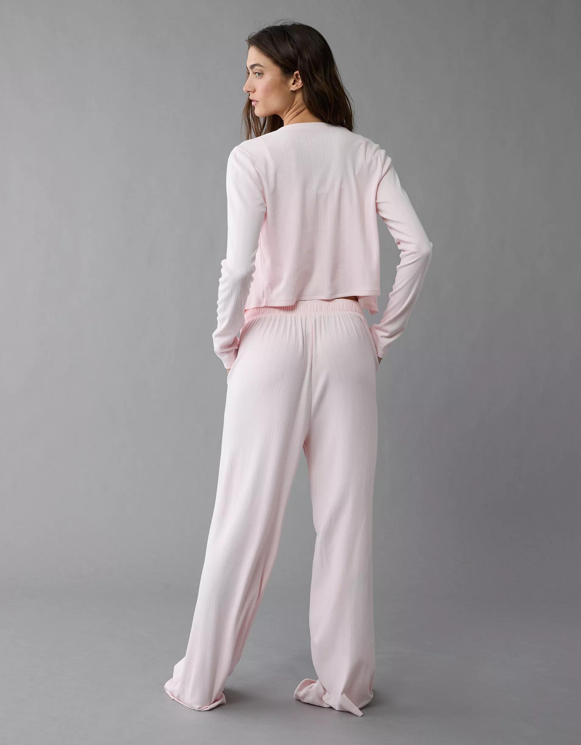 AE 3-Piece Pointelle Plush Cardigan Pajama Set Product Image