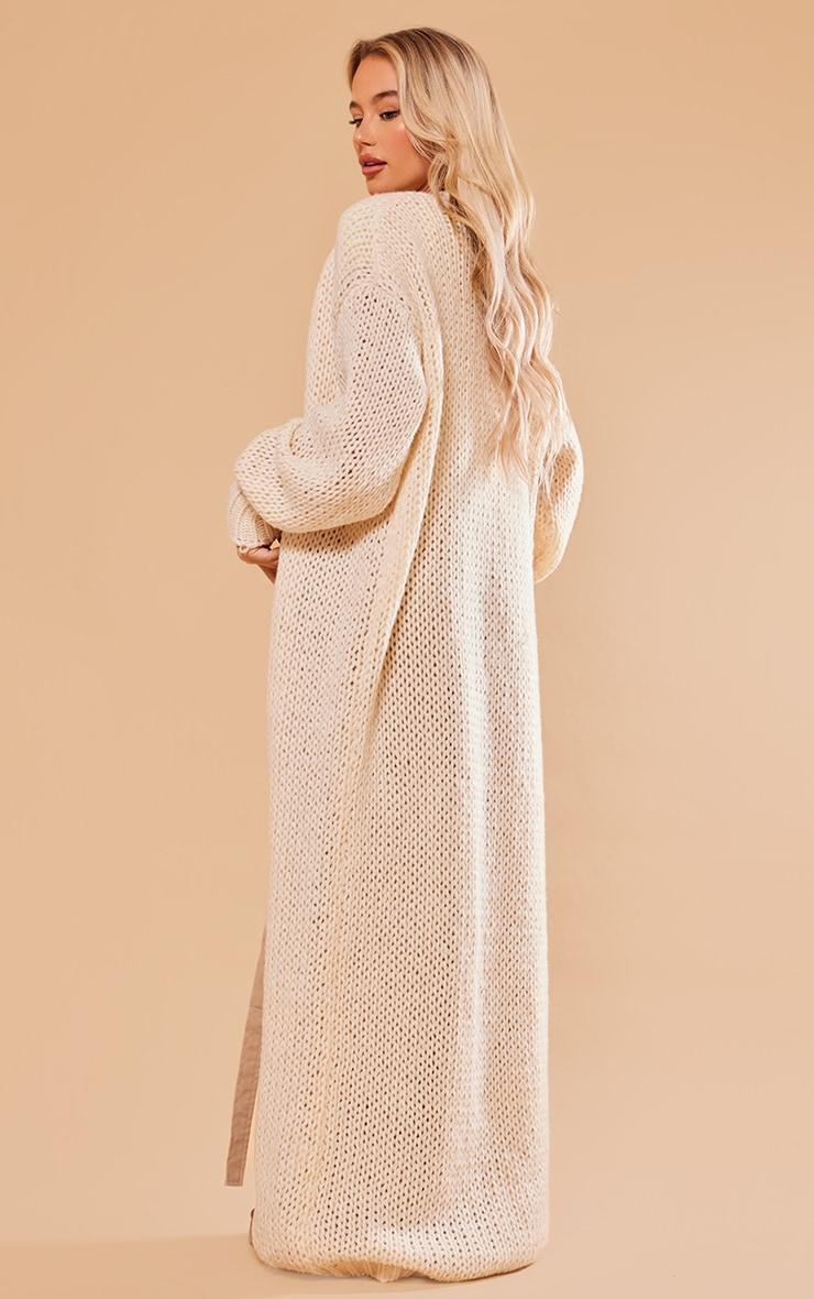 Cream Extreme Chunky Knitted Slouchy Maxi Cardigan Product Image