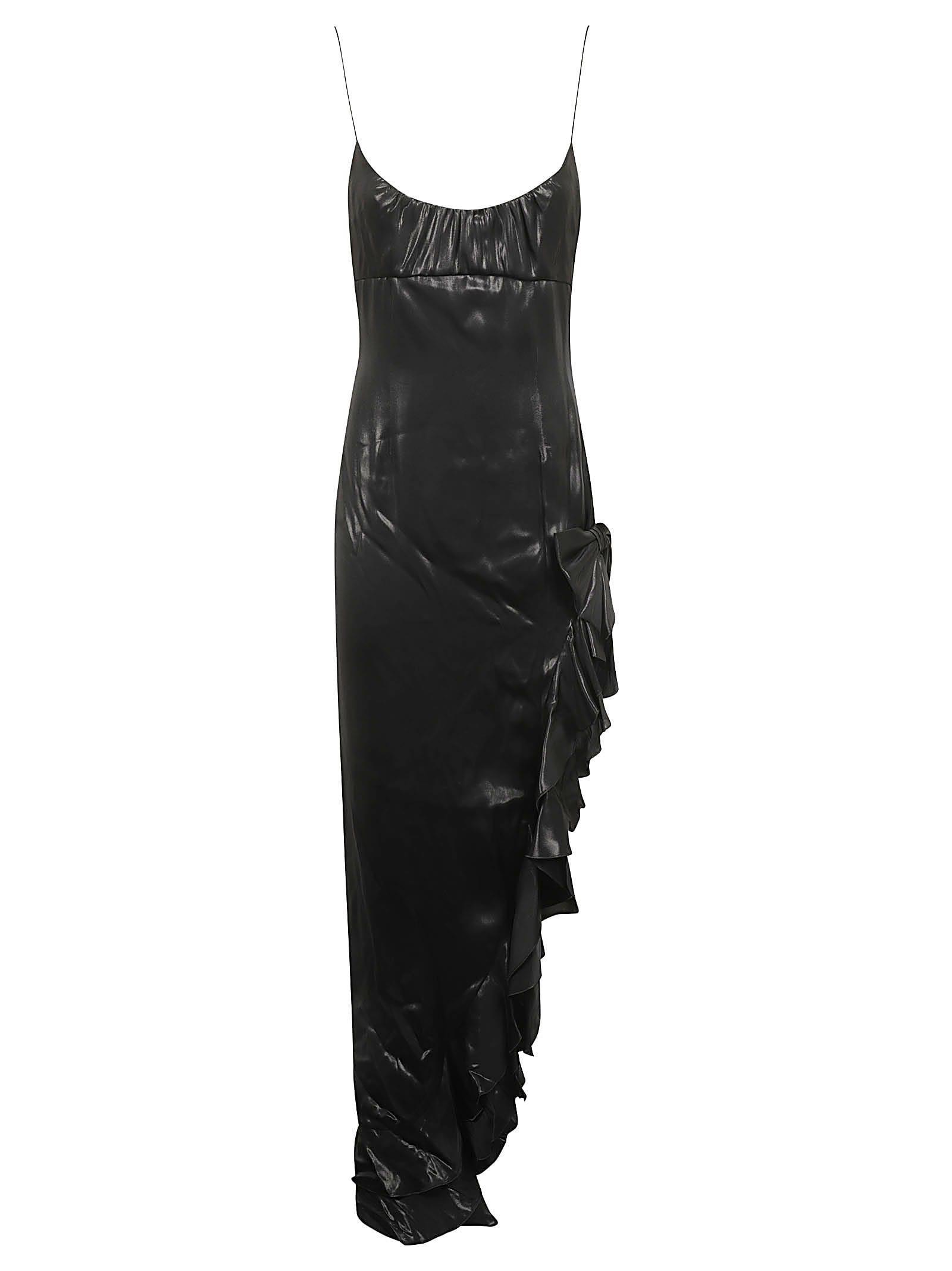 ALESSANDRA RICH Silk Satin Slip Dress With Crystal Embellishment In Black Product Image