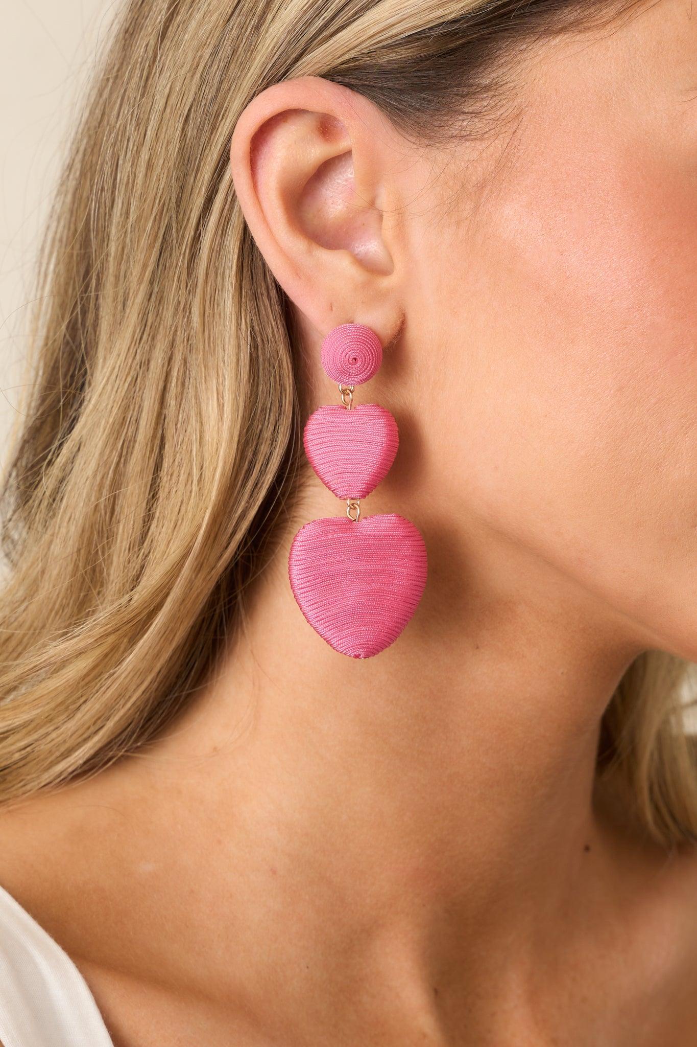 Keep It For Me Pink Heart Drop Earrings Product Image