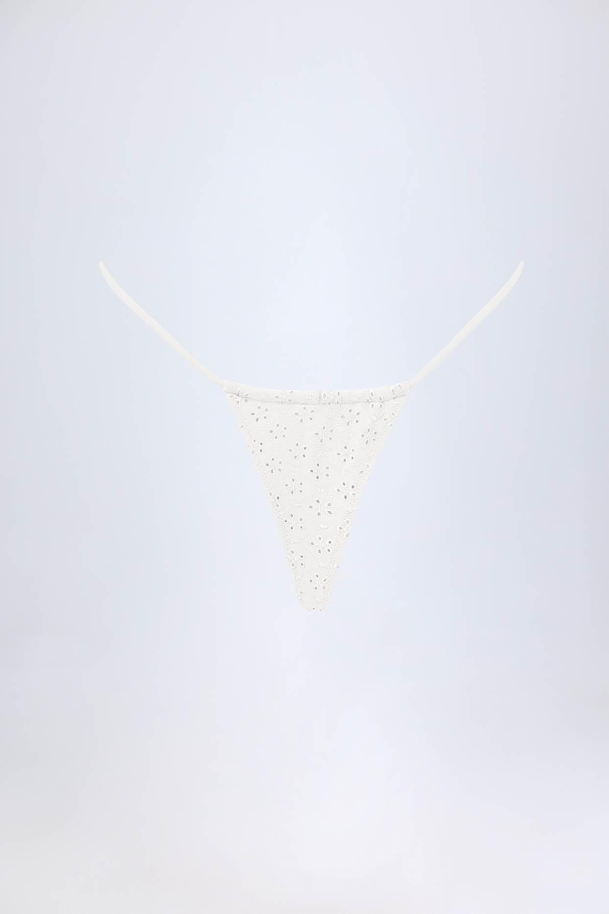 Broderie Anglaise Drawstring Bikini Bottoms in White Product Image