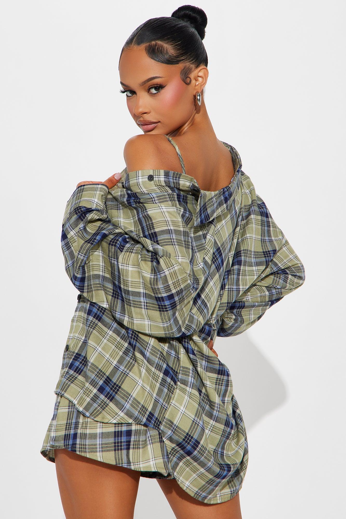 Iced Coffee Flannel Romper Set - Green/combo Product Image