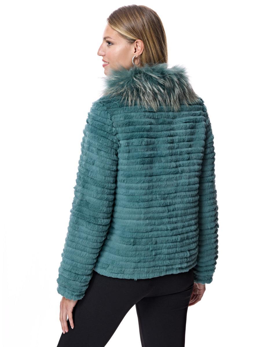 Rabbit Jacket with Raccoon Collar Product Image