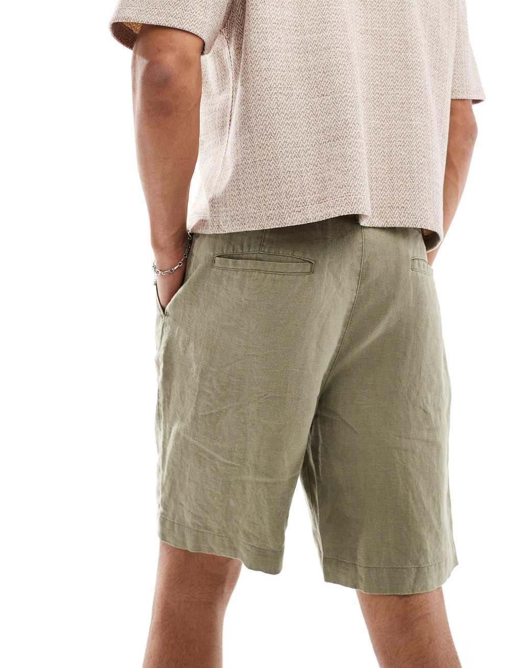 Cotton On linen pleat short in faded clover green Product Image