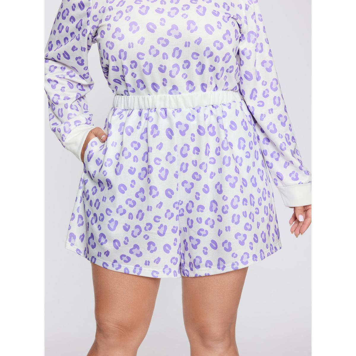 Plus Size Cozy Leopard Print Contrast Loungewear Set Women Originalwhite Contrast Long Sleeve Round Neck Playful Loungewear Sets BloomChic 28/5X Product Image