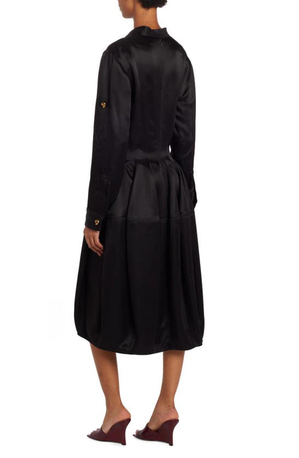 Silk Midi Dress With Adjustable Sleeves In Nero Product Image