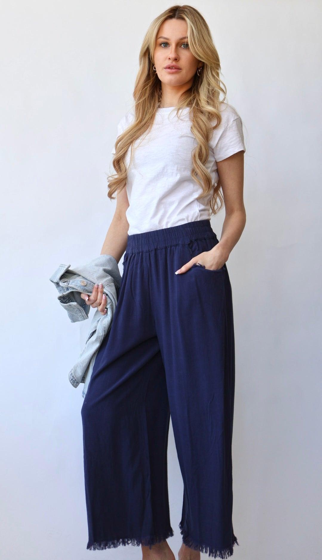 Ankle Length Wide Leg Linen Pant Product Image