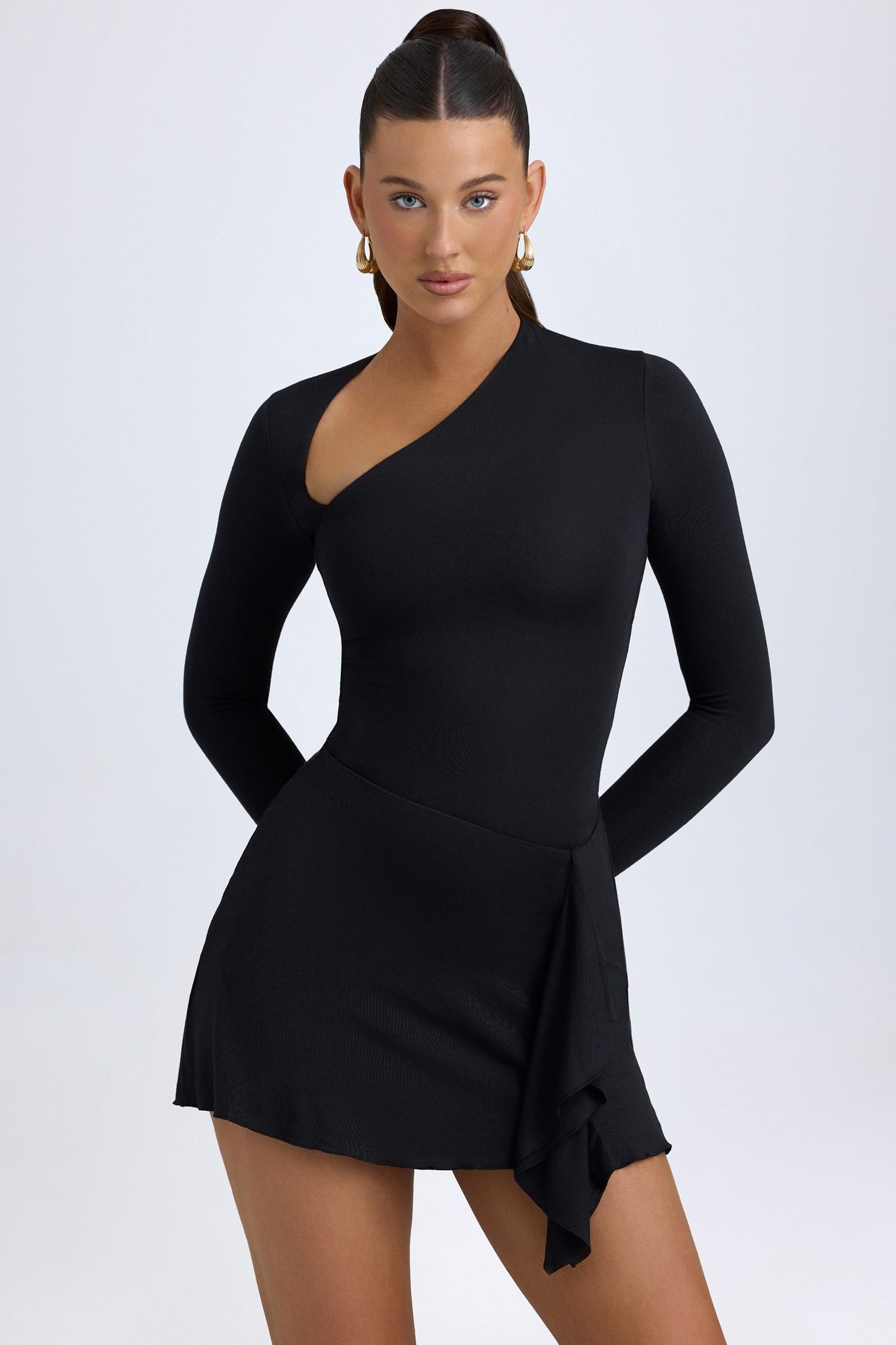 Modal Asymmetric A-Line Mini Dress in Black Product Image