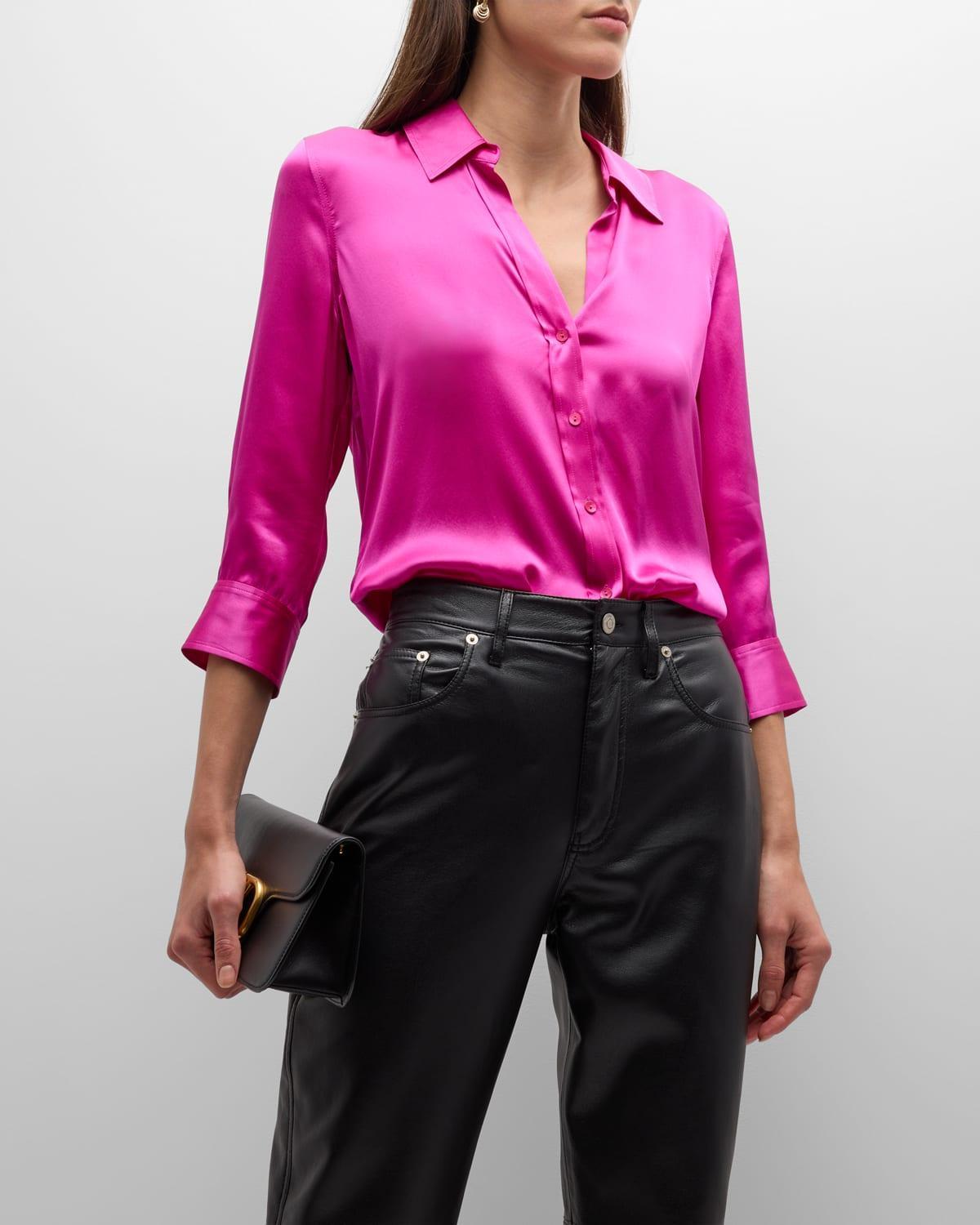 Dani Silk Satin 3/4-Sleeve Button-Down Blouse Product Image