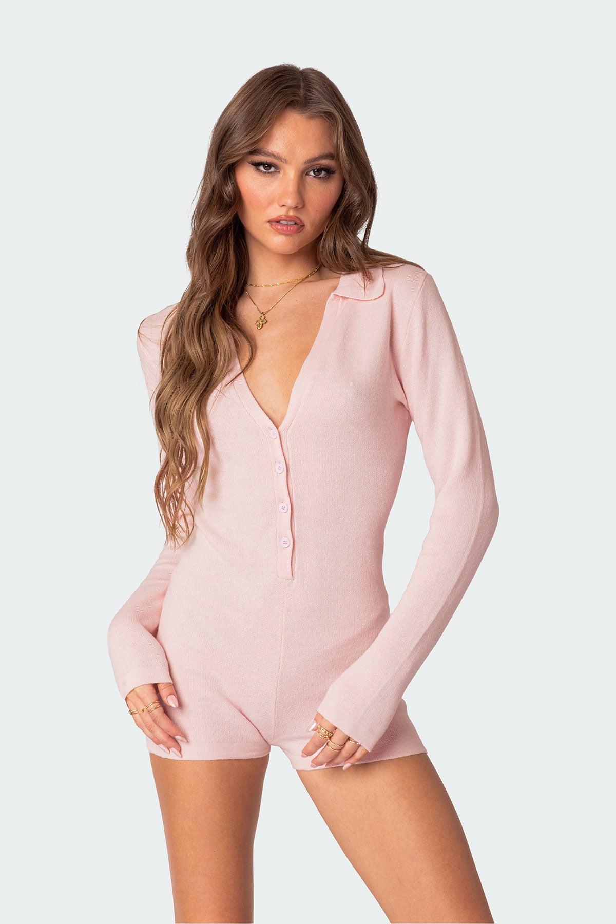 Lillian Button Front Knit Romper Product Image