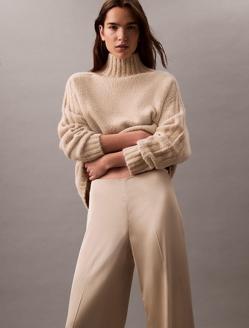 Satin Stretch Wide Leg Pants Product Image