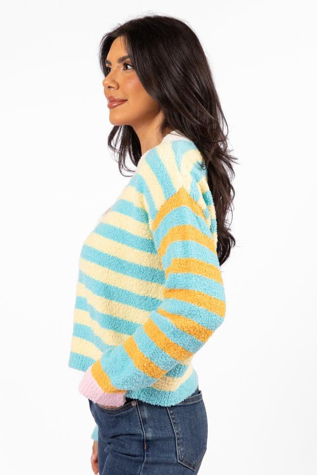 Check It Out Yellow, Blue, and Pink Fuzzy Cardigan SALE Product Image