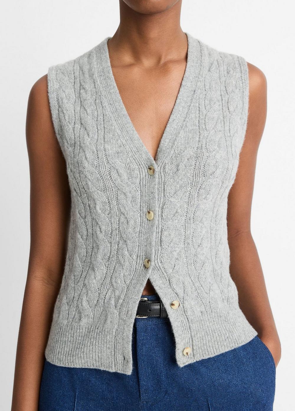 Cable Wool-Blend Button Sweater Vest Product Image