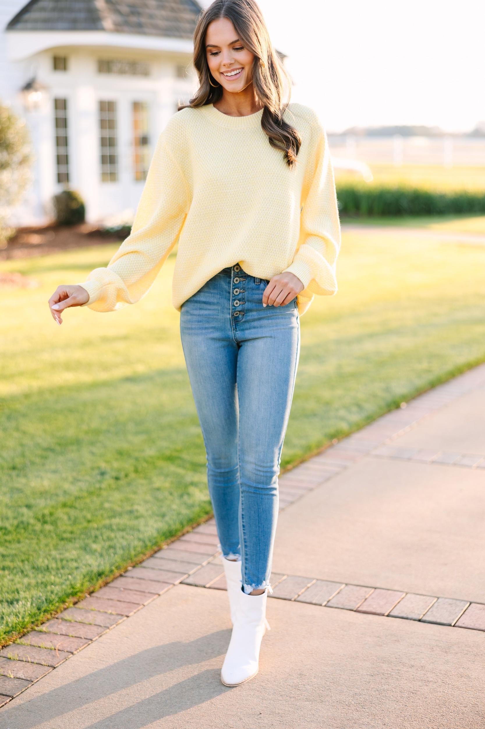 The Slouchy Yellow Bubble Sleeve Sweater Female Product Image