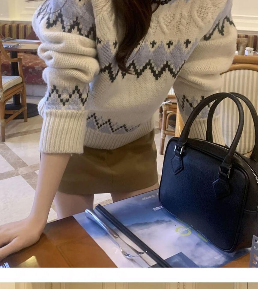 Round Neck Patterned Oversized Sweater Product Image