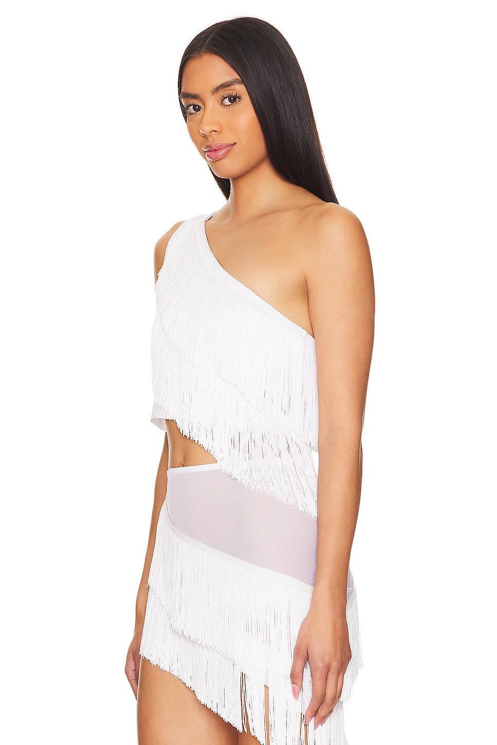 Spliced Cropped One Shoulder Fringe Top Norma Kamali Product Image