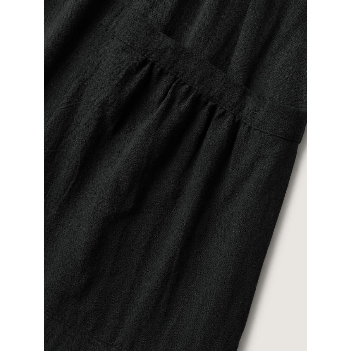 Plus Size Pure Cotton Spacious Pockets Midi Dress Black Women Gathered V-neck Sleeveless Curvy BloomChic 26/4X Product Image