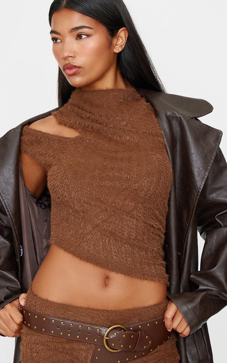Brown Faux Fur Textured Romper Product Image