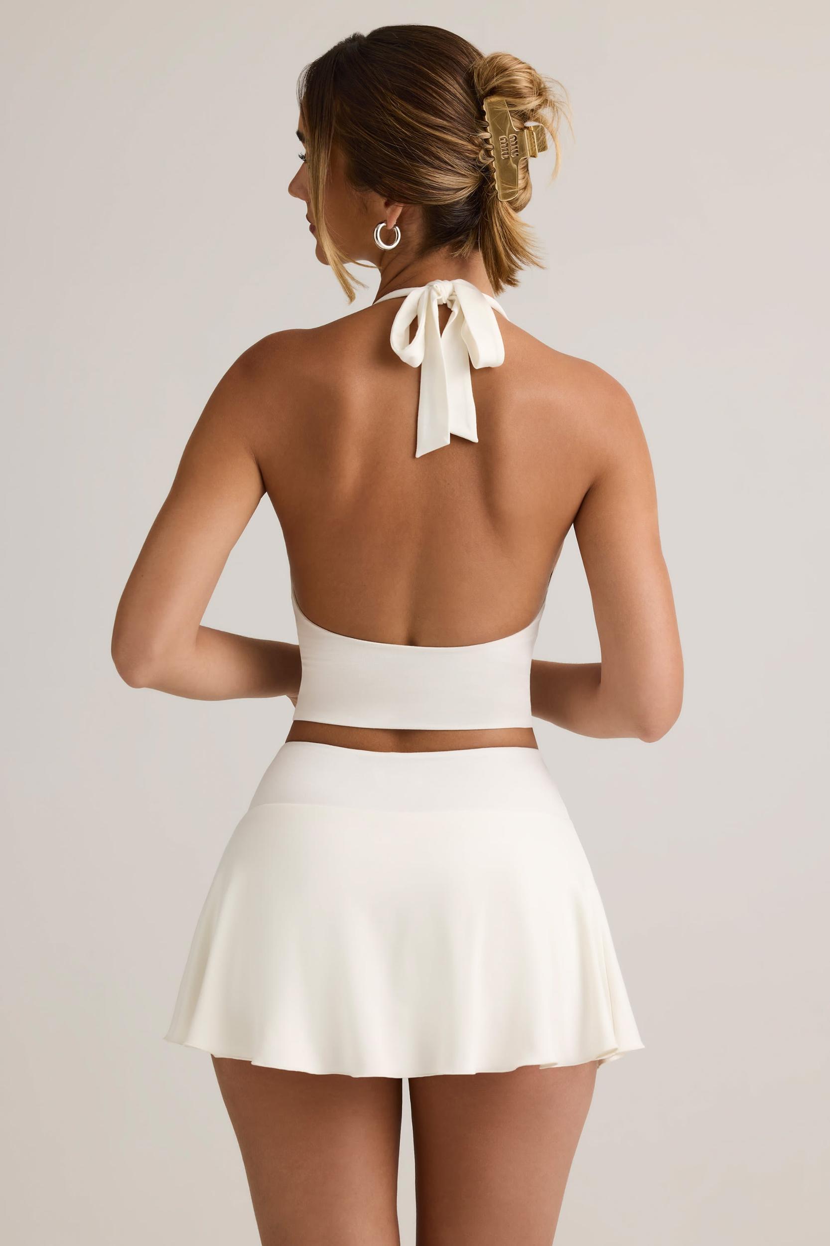 Modal Ruched Low-Rise Mini Skort in White Product Image