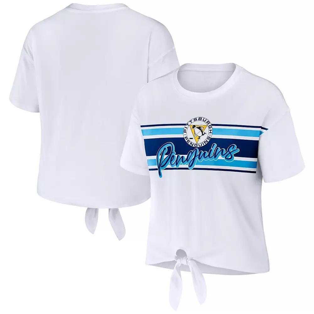 Women's WEAR by Erin Andrews White Pittsburgh Penguins Front Knot T-Shirt,  Product Image