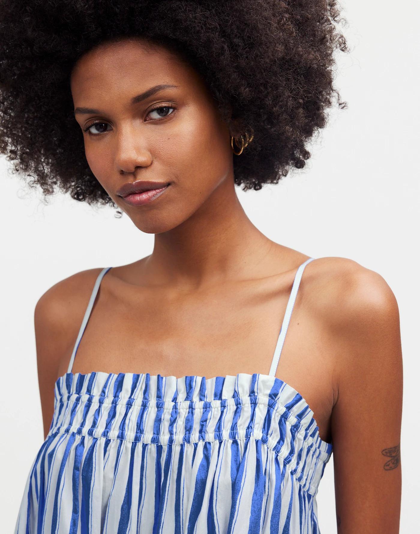 Ruffle A-Line Midi Dress in Stripe Poplin Product Image