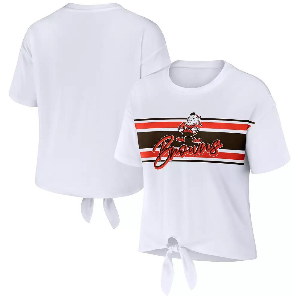 Women's WEAR by Erin Andrews White Cleveland Browns Front Tie Retro T-Shirt, Size: XS Product Image