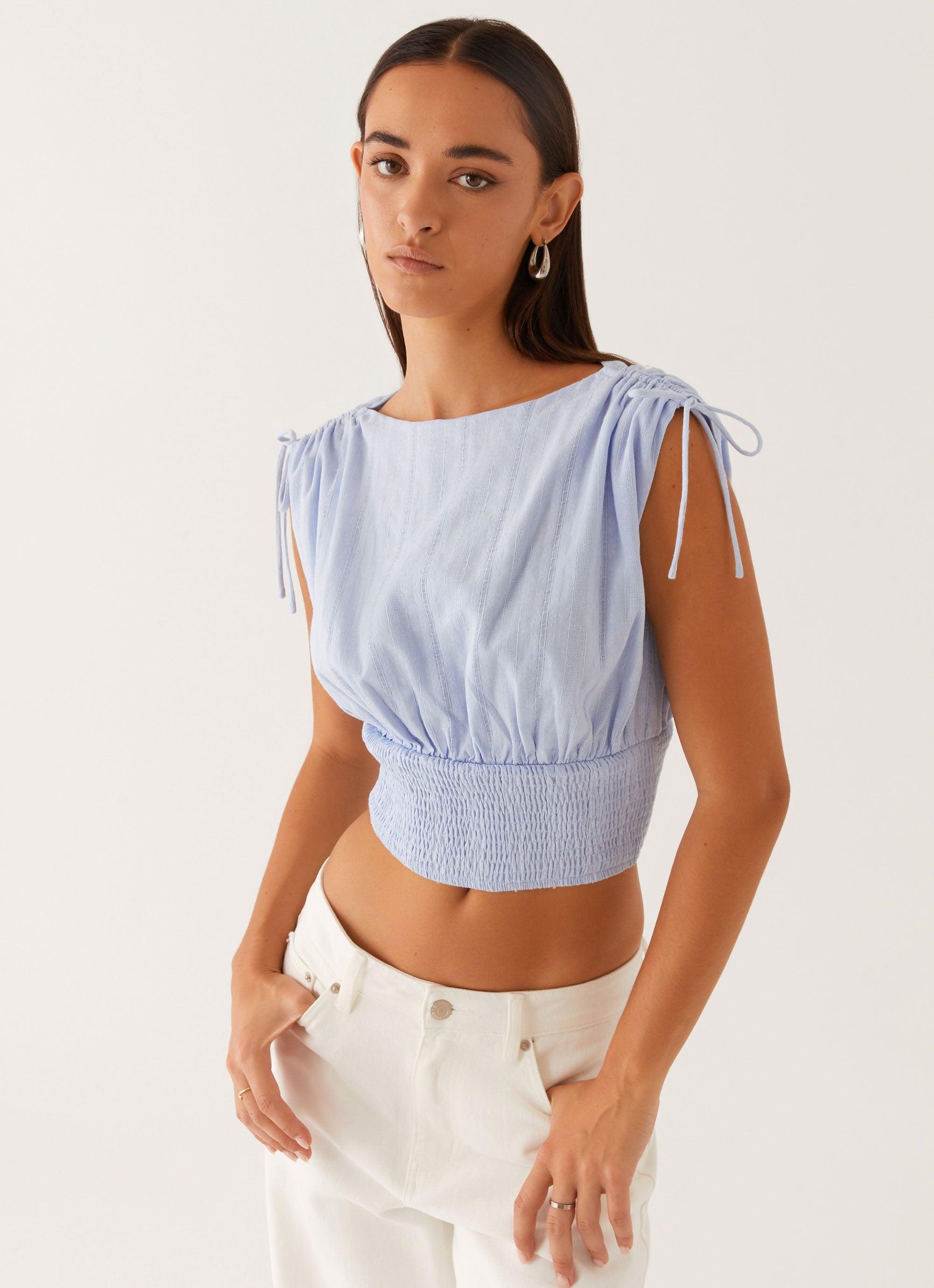 Leni Shirred Top - Pale Blue Product Image