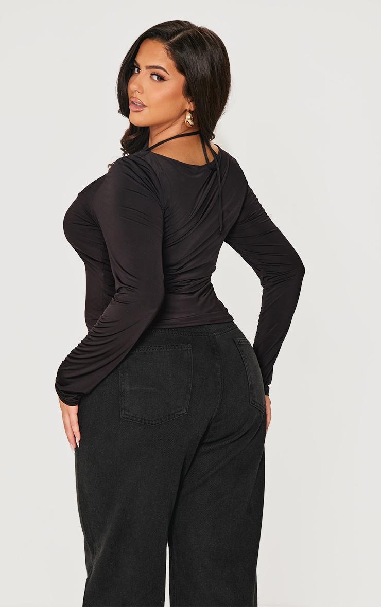 Plus Black Cut Out Long Sleeve Slinky Top Product Image