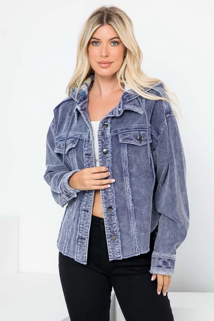 Washed Corduroy Crop Hooded Jacket Product Image